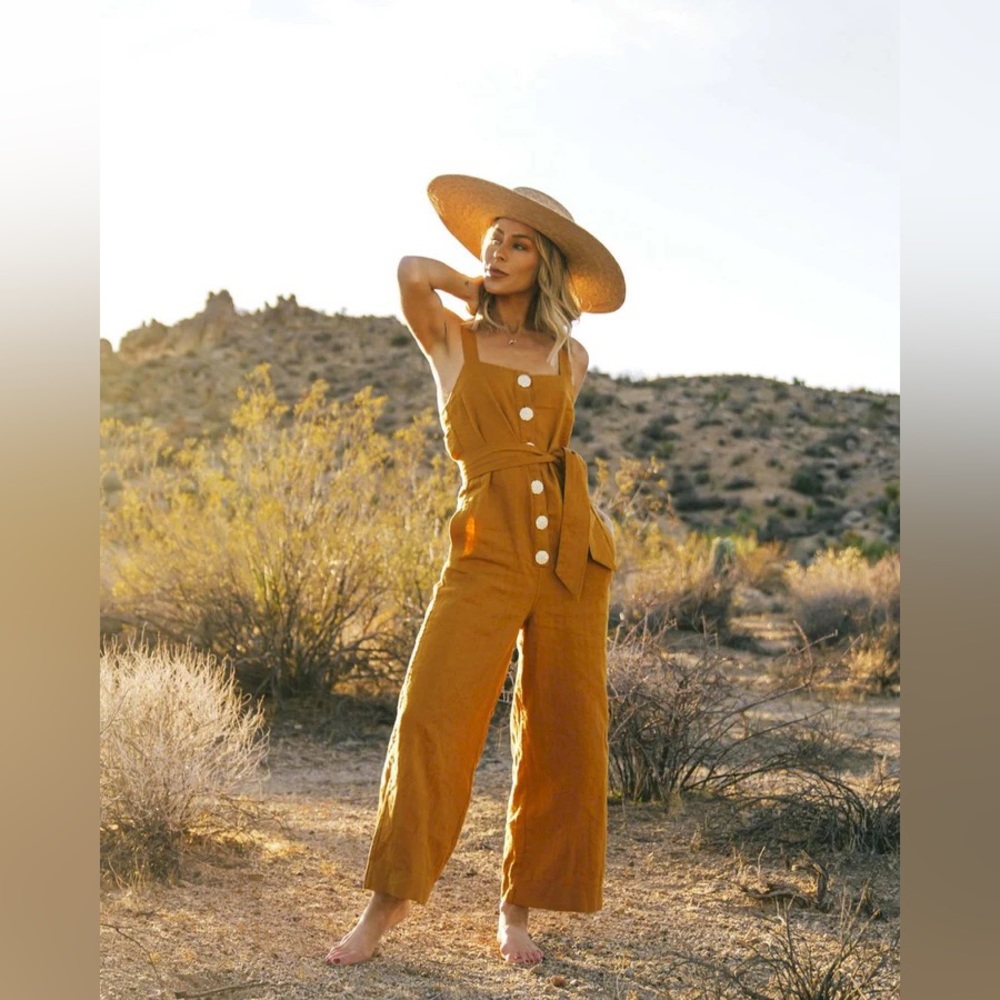 NWOT Mary Lawless Lee x Splendid Button Jumpsuit Size XL in Marigold
